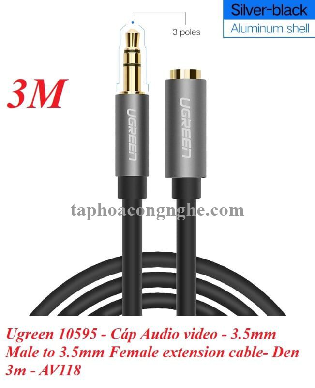 Ugreen 10595 3M màu Đen Cáp âm thanh 3.5mm nối dài AV118 30010595